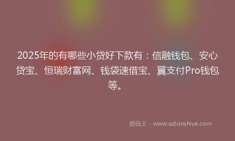 2025年的有哪些小贷好下款有：信融钱包、安心贷宝、恒瑞财富网、钱袋速借宝、翼支付Pro钱包等。