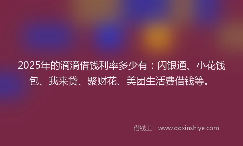 2025年的滴滴借钱利率多少有：闪银通、小花钱包、我来贷、聚财花、美团生活费借钱等。