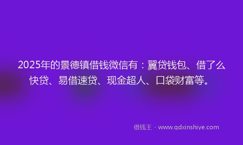 2025年的景德镇借钱微信有：翼贷钱包、借了么快贷、易借速贷、现金超人、口袋财富等。