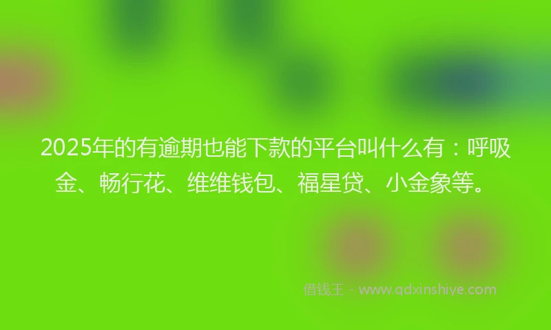 2025年的有逾期也能下款的平台叫什么有：呼吸金、畅行花、维维钱包、福星贷、小金象等。