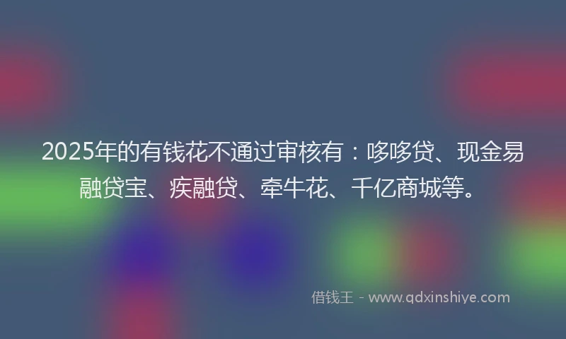 2025年的有钱花不通过审核有：哆哆贷、现金易融贷宝、疾融贷、牵牛花、千亿商城等。