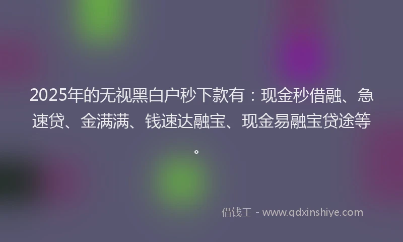 2025年的无视黑白户秒下款有：现金秒借融、急速贷、金满满、钱速达融宝、现金易融宝贷途等。