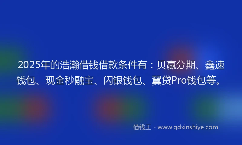 2025年的浩瀚借钱借款条件有：贝赢分期、鑫速钱包、现金秒融宝、闪银钱包、翼贷Pro钱包等。