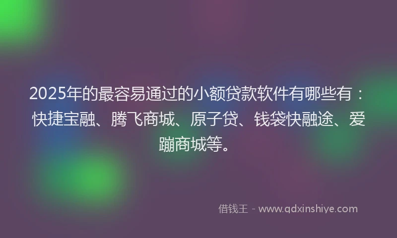 2025年的最容易通过的小额贷款软件有哪些有：快捷宝融、腾飞商城、原子贷、钱袋快融途、爱蹦商城等。