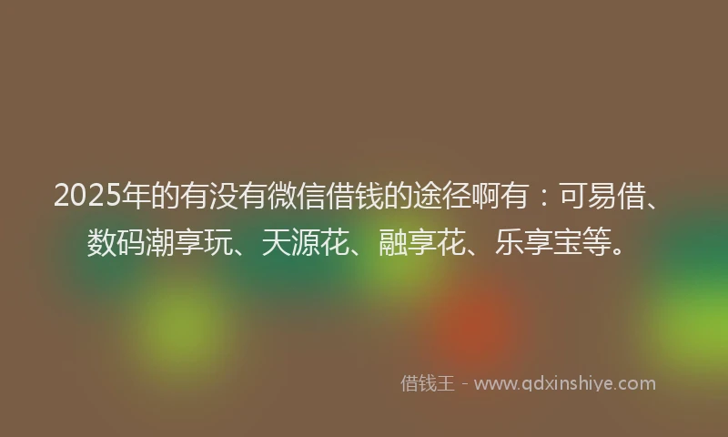2025年的有没有微信借钱的途径啊有：可易借、数码潮享玩、天源花、融享花、乐享宝等。
