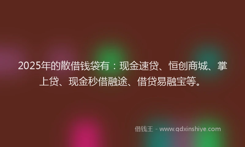 2025年的散借钱袋有：现金速贷、恒创商城、掌上贷、现金秒借融途、借贷易融宝等。