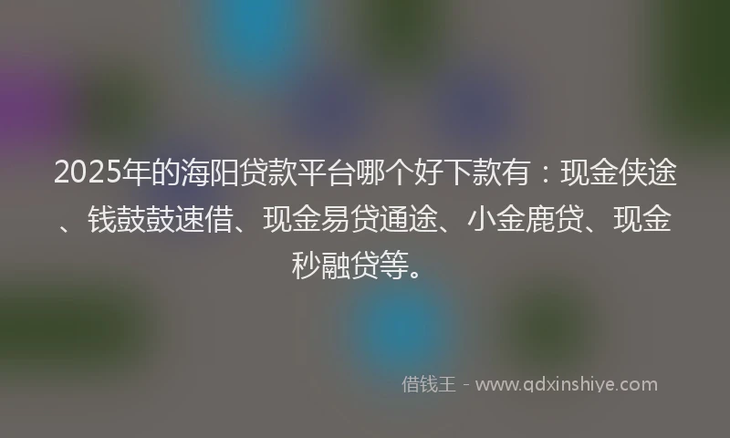 2025年的海阳贷款平台哪个好下款有：现金侠途、钱鼓鼓速借、现金易贷通途、小金鹿贷、现金秒融贷等。
