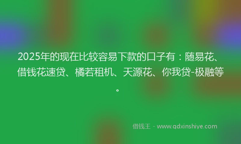 2025年的现在比较容易下款的口子有：随易花、借钱花速贷、橘若租机、天源花、你我贷-极融等。