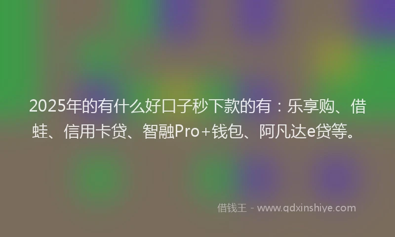 2025年的有什么好口子秒下款的有：乐享购、借蛙、信用卡贷、智融Pro+钱包、阿凡达e贷等。