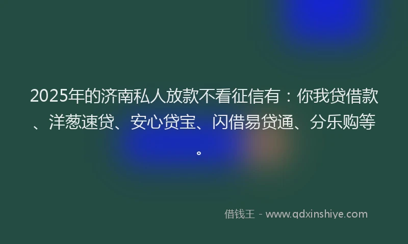 2025年的济南私人放款不看征信有：你我贷借款、洋葱速贷、安心贷宝、闪借易贷通、分乐购等。