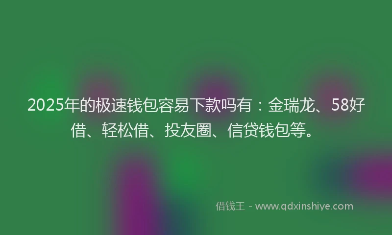 2025年的极速钱包容易下款吗有：金瑞龙、58好借、轻松借、投友圈、信贷钱包等。
