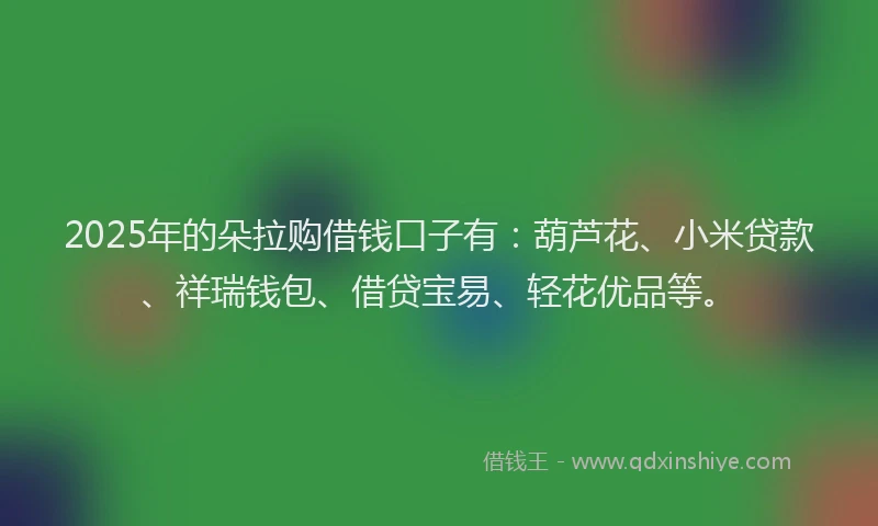 2025年的朵拉购借钱口子有：葫芦花、小米贷款、祥瑞钱包、借贷宝易、轻花优品等。