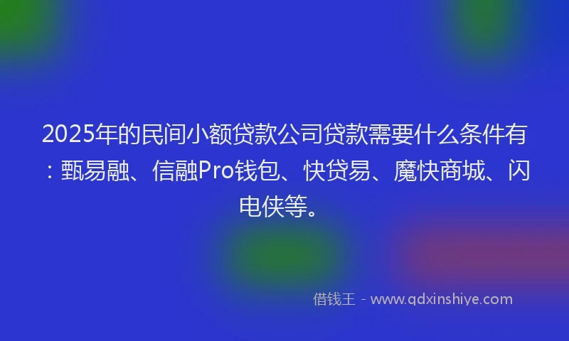 2025年的民间小额贷款公司贷款需要什么条件有：甄易融、信融Pro钱包、快贷易、魔快商城、闪电侠等。