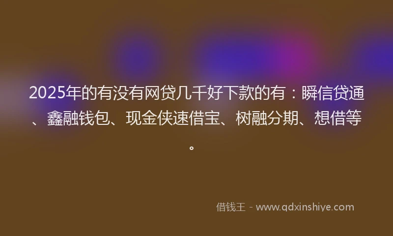 2025年的有没有网贷几千好下款的有：瞬信贷通、鑫融钱包、现金侠速借宝、树融分期、想借等。