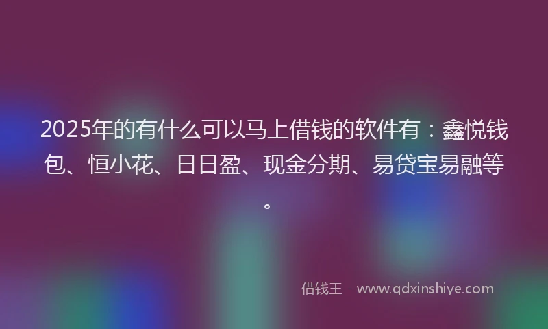 2025年的有什么可以马上借钱的软件有：鑫悦钱包、恒小花、日日盈、现金分期、易贷宝易融等。
