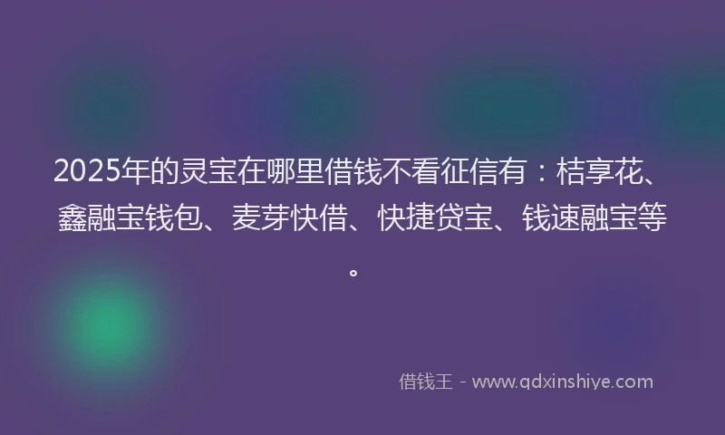 2025年的灵宝在哪里借钱不看征信有：桔享花、鑫融宝钱包、麦芽快借、快捷贷宝、钱速融宝等。