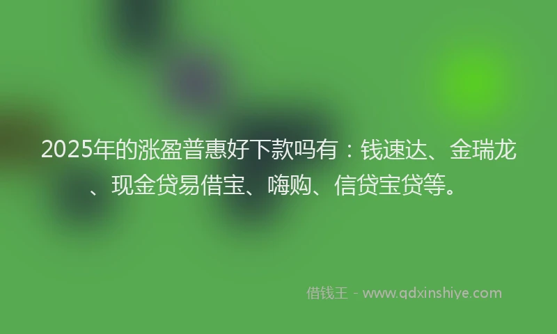 2025年的涨盈普惠好下款吗有：钱速达、金瑞龙、现金贷易借宝、嗨购、信贷宝贷等。