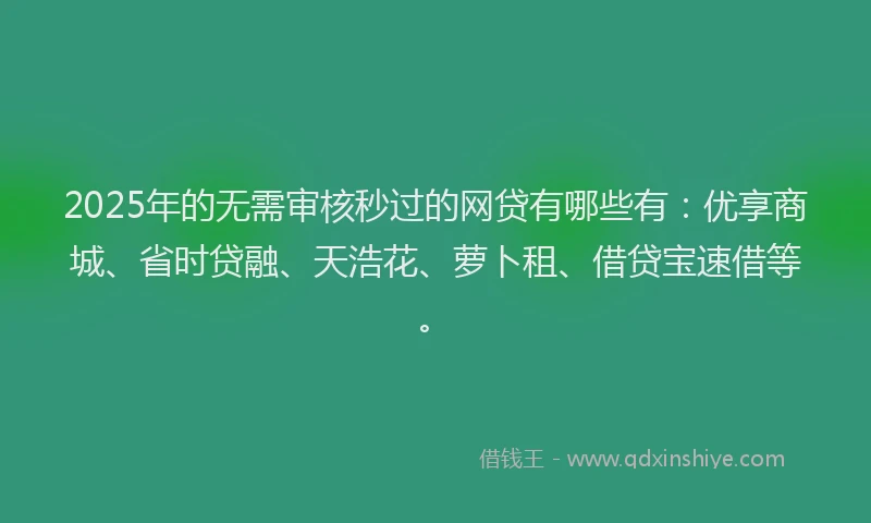 2025年的无需审核秒过的网贷有哪些有：优享商城、省时贷融、天浩花、萝卜租、借贷宝速借等。