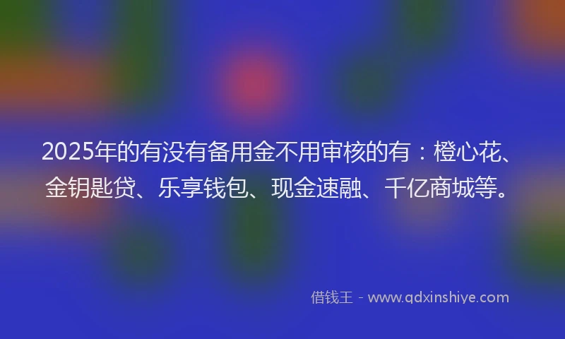 2025年的有没有备用金不用审核的有：橙心花、金钥匙贷、乐享钱包、现金速融、千亿商城等。