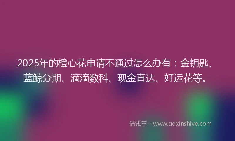 2025年的橙心花申请不通过怎么办有：金钥匙、蓝鲸分期、滴滴数科、现金直达、好运花等。