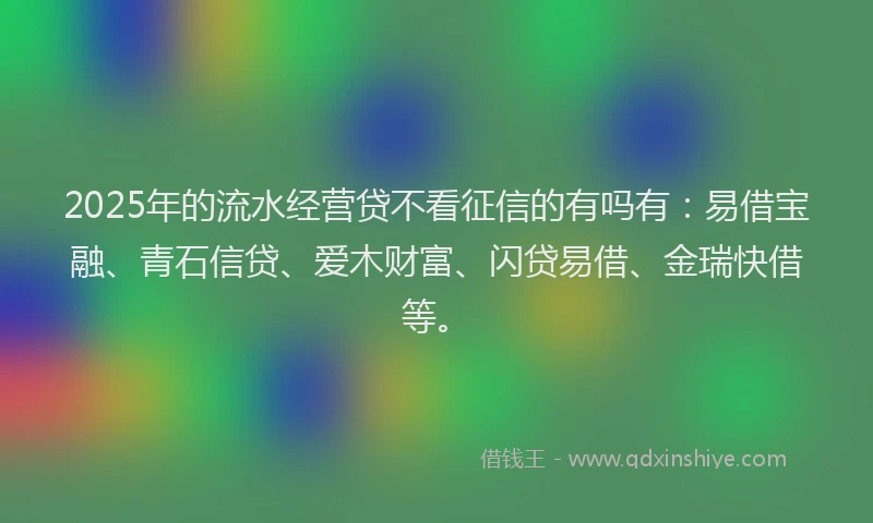 2025年的流水经营贷不看征信的有吗有：易借宝融、青石信贷、爱木财富、闪贷易借、金瑞快借等。