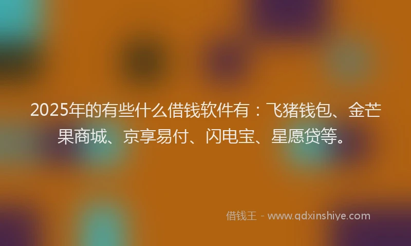 2025年的有些什么借钱软件有：飞猪钱包、金芒果商城、京享易付、闪电宝、星愿贷等。