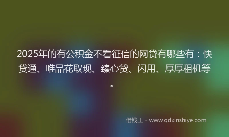 2025年的有公积金不看征信的网贷有哪些有：快贷通、唯品花取现、臻心贷、闪用、厚厚租机等。