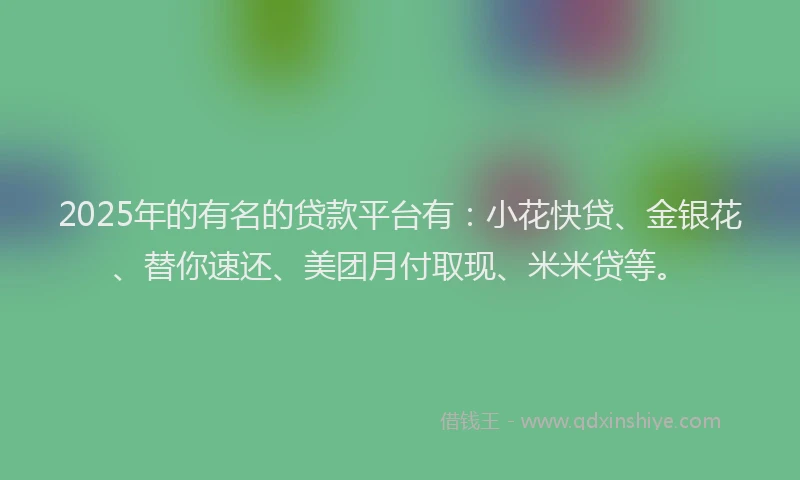 2025年的有名的贷款平台有：小花快贷、金银花、替你速还、美团月付取现、米米贷等。