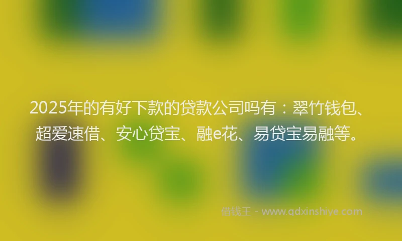 2025年的有好下款的贷款公司吗有：翠竹钱包、超爱速借、安心贷宝、融e花、易贷宝易融等。