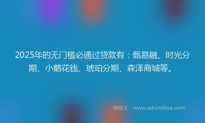2025年的无门槛必通过贷款有：甄易融、时光分期、小鹅花钱、琥珀分期、森泽商城等。