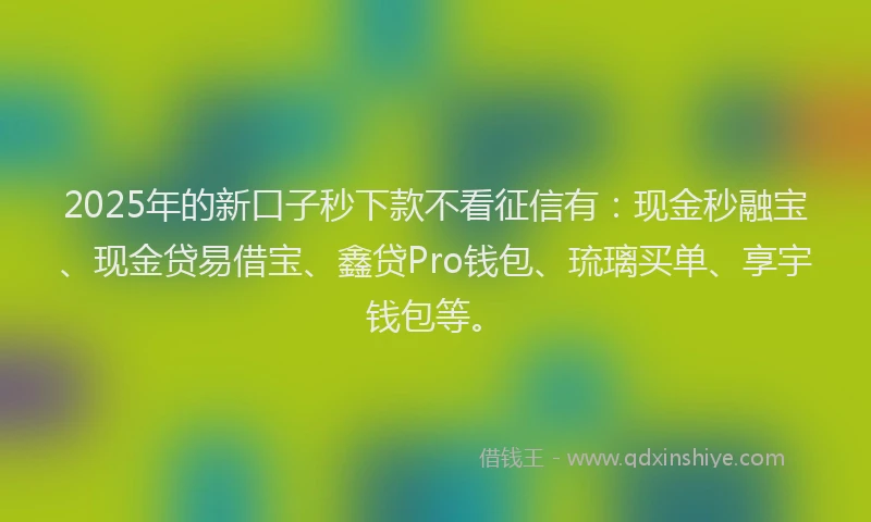 2025年的新口子秒下款不看征信有：现金秒融宝、现金贷易借宝、鑫贷Pro钱包、琉璃买单、享宇钱包等。