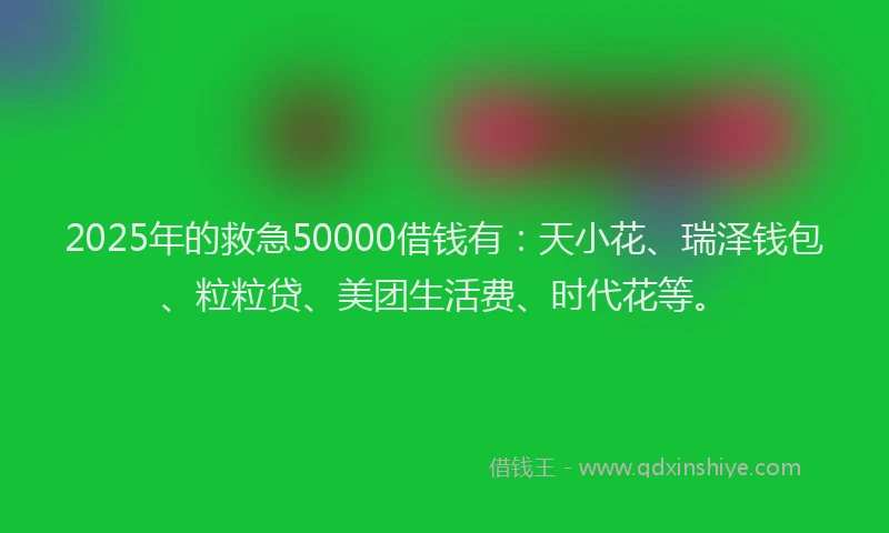 2025年的救急50000借钱有：天小花、瑞泽钱包、粒粒贷、美团生活费、时代花等。