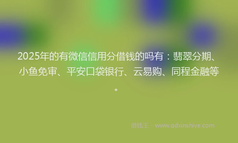 2025年的有微信信用分借钱的吗有：翡翠分期、小鱼免审、平安口袋银行、云易购、同程金融等。