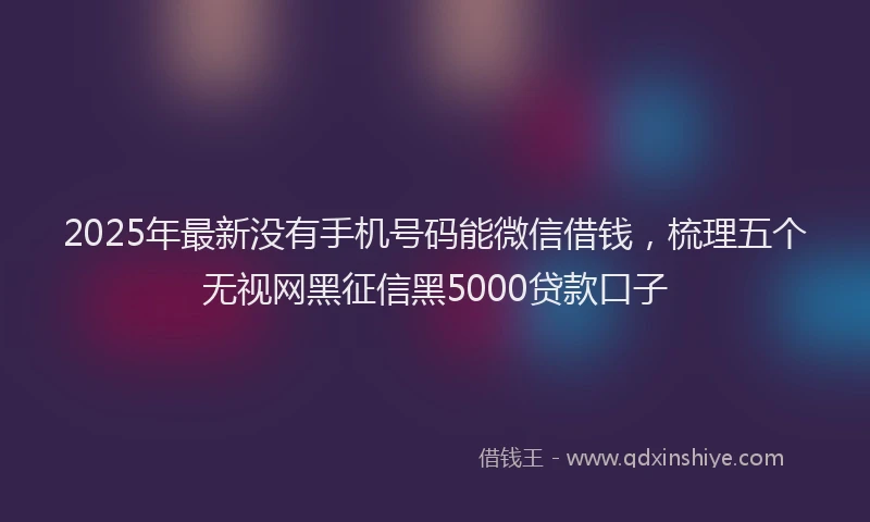 2025年最新没有手机号码能微信借钱，梳理五个无视网黑征信黑5000贷款口子