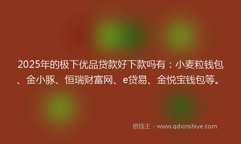 2025年的极下优品贷款好下款吗有：小麦粒钱包、金小豚、恒瑞财富网、e贷易、金悦宝钱包等。