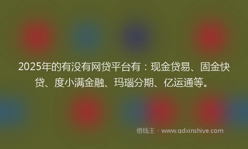 2025年的有没有网贷平台有：现金贷易、固金快贷、度小满金融、玛瑙分期、亿运通等。