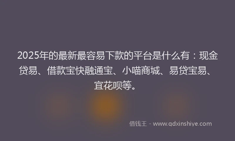2025年的最新最容易下款的平台是什么有：现金贷易、借款宝快融通宝、小喵商城、易贷宝易、宜花呗等。