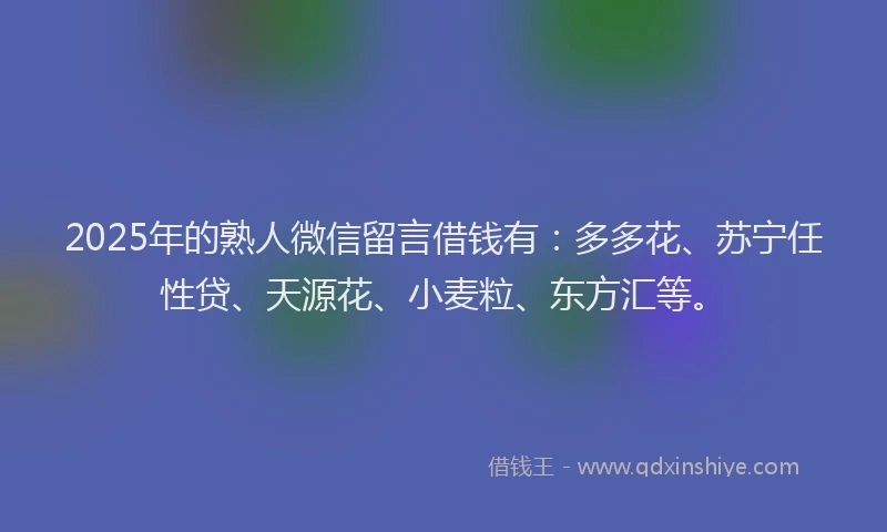 2025年的熟人微信留言借钱有：多多花、苏宁任性贷、天源花、小麦粒、东方汇等。
