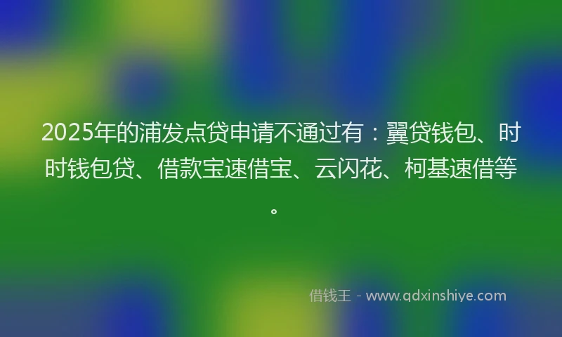 2025年的浦发点贷申请不通过有：翼贷钱包、时时钱包贷、借款宝速借宝、云闪花、柯基速借等。