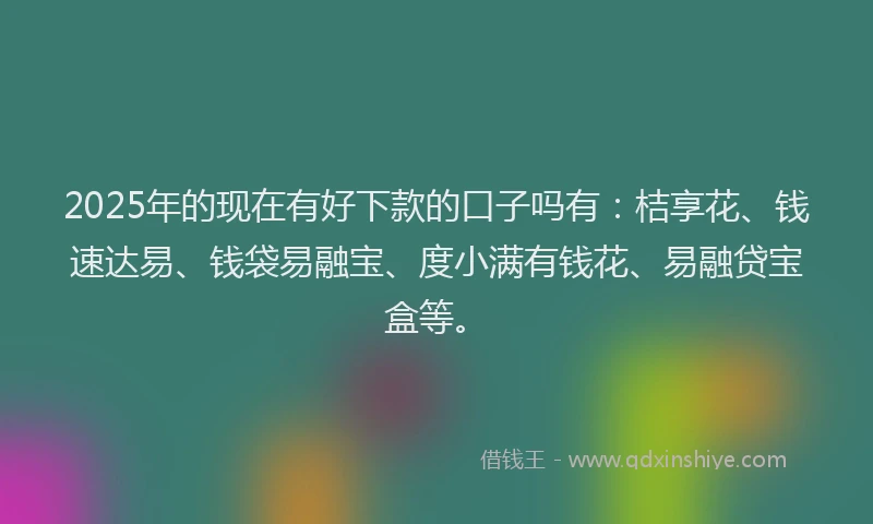 2025年的现在有好下款的口子吗有：桔享花、钱速达易、钱袋易融宝、度小满有钱花、易融贷宝盒等。