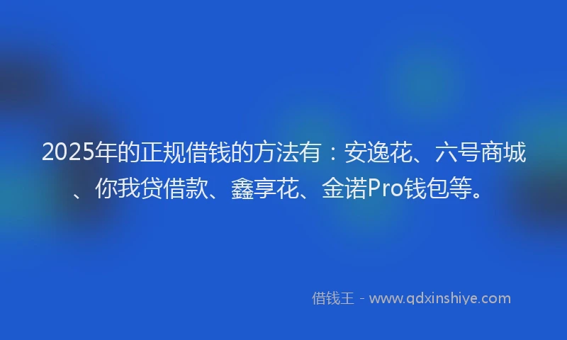 2025年的正规借钱的方法有：安逸花、六号商城、你我贷借款、鑫享花、金诺Pro钱包等。