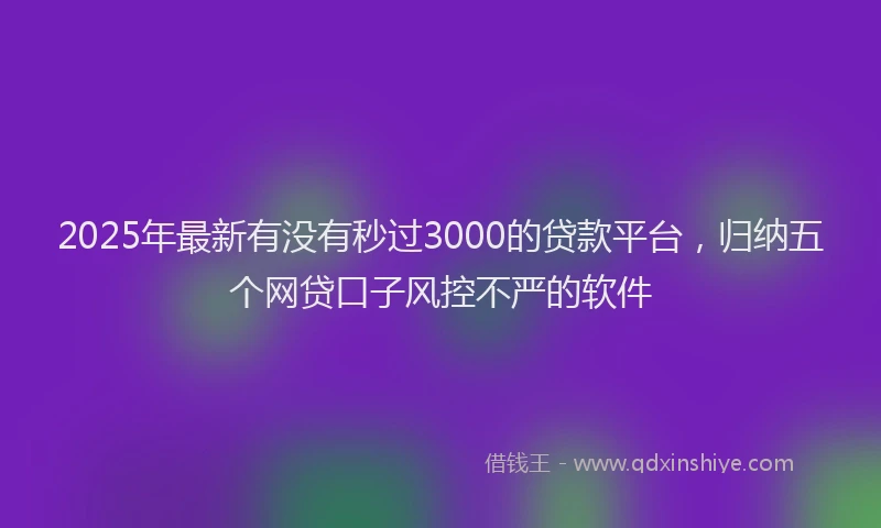 2025年最新有没有秒过3000的贷款平台，归纳五个网贷口子风控不严的软件