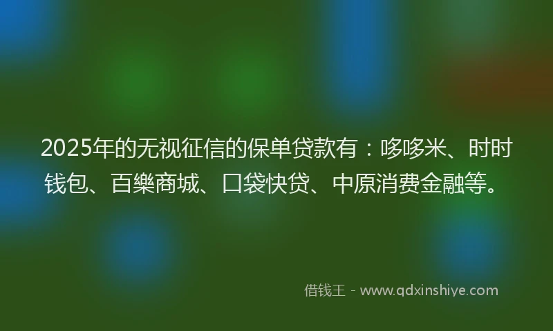 2025年的无视征信的保单贷款有：哆哆米、时时钱包、百樂商城、口袋快贷、中原消费金融等。