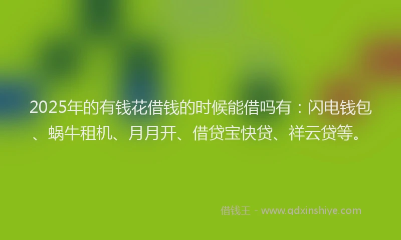 2025年的有钱花借钱的时候能借吗有：闪电钱包、蜗牛租机、月月开、借贷宝快贷、祥云贷等。