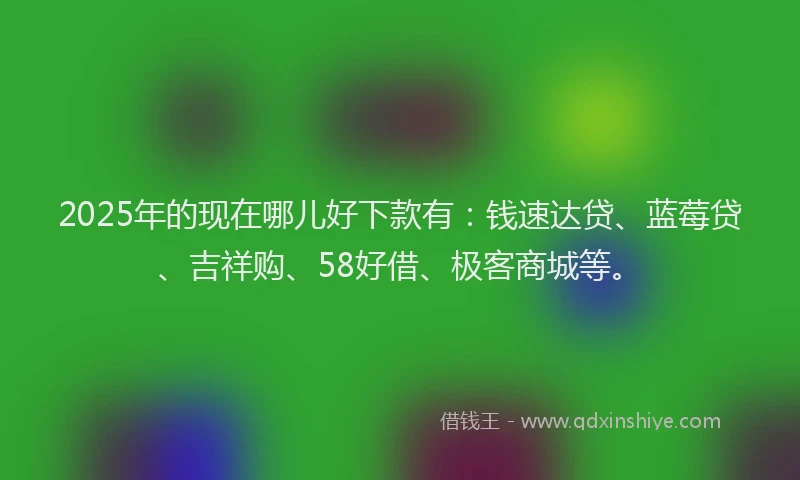 2025年的现在哪儿好下款有：钱速达贷、蓝莓贷、吉祥购、58好借、极客商城等。