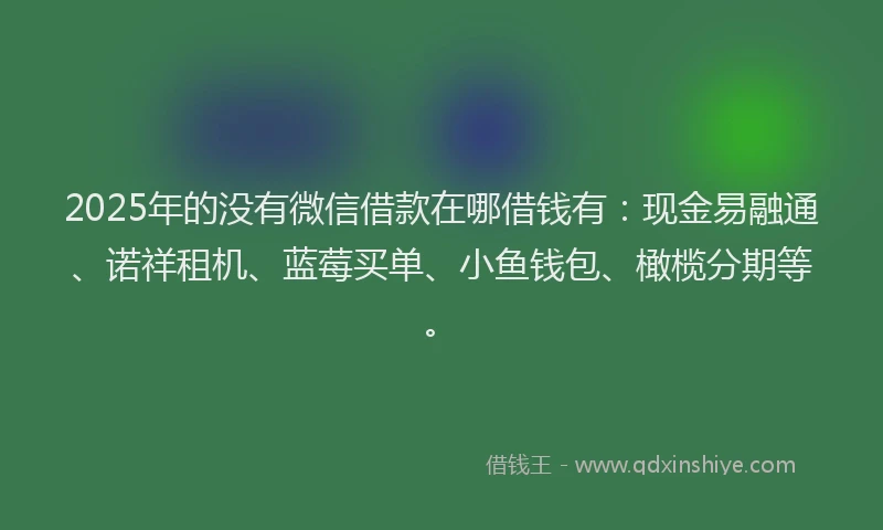 2025年的没有微信借款在哪借钱有：现金易融通、诺祥租机、蓝莓买单、小鱼钱包、橄榄分期等。