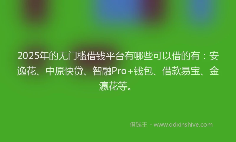 2025年的无门槛借钱平台有哪些可以借的有：安逸花、中原快贷、智融Pro+钱包、借款易宝、金瀛花等。