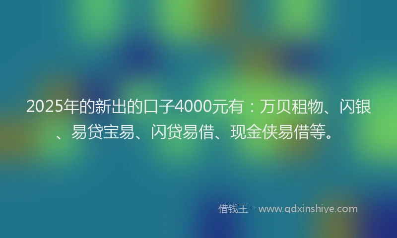 2025年的新出的口子4000元有：万贝租物、闪银、易贷宝易、闪贷易借、现金侠易借等。