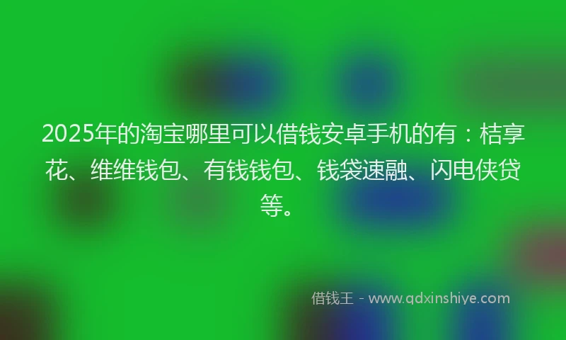 2025年的淘宝哪里可以借钱安卓手机的有：桔享花、维维钱包、有钱钱包、钱袋速融、闪电侠贷等。