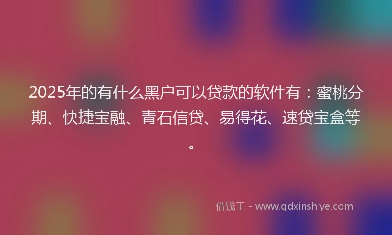 2025年的有什么黑户可以贷款的软件有：蜜桃分期、快捷宝融、青石信贷、易得花、速贷宝盒等。